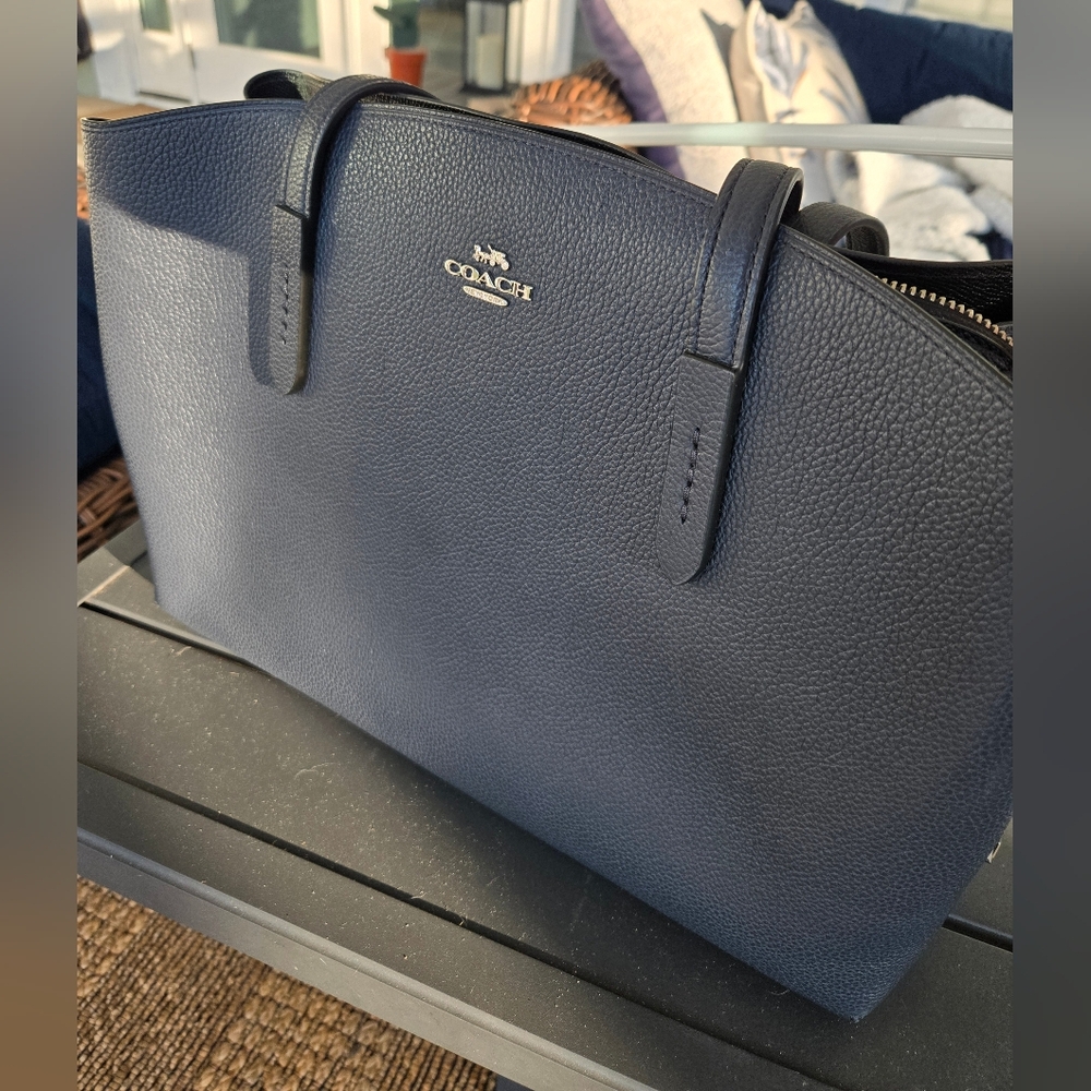 Coach Navy Leather Tote Bag